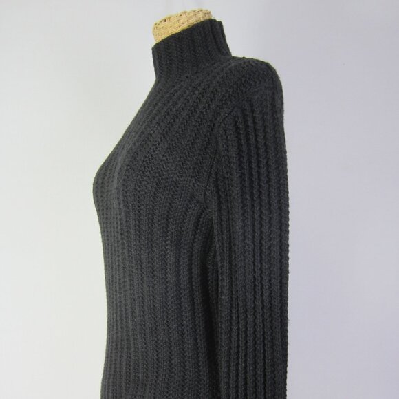 Vtg Theory Women L Charcoal Gray Black LS Wool Textured Rib Mock Neck Sweater - Picture 6 of 10
